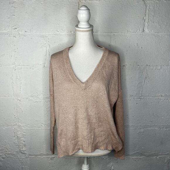 BDG Women's Tan Oversized V-Neck Pullover Cotton Blend Sweater Size Small - Picture 1 of 7